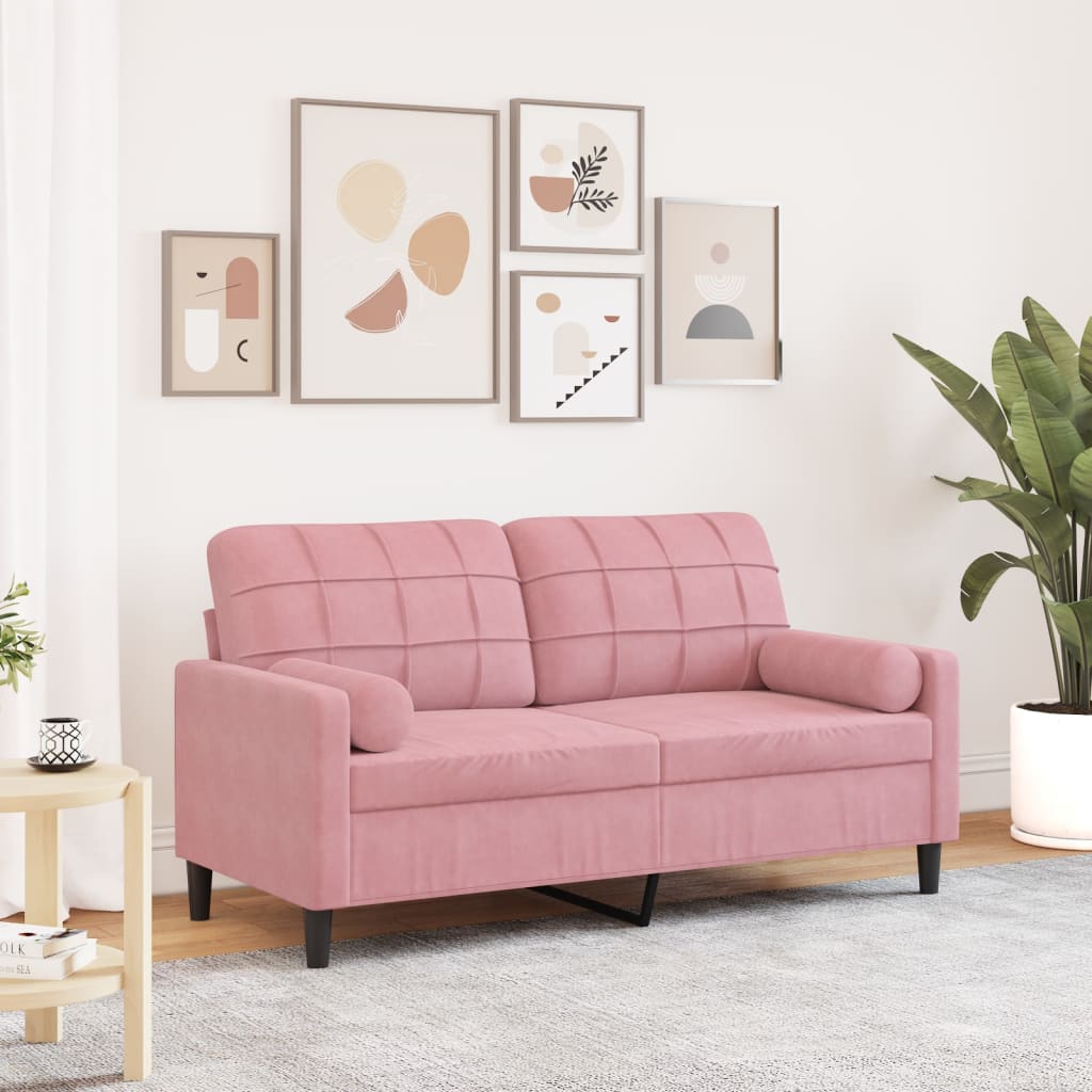 Divano a 2 Posti con Cuscini Rosa 140 cm in Velluto