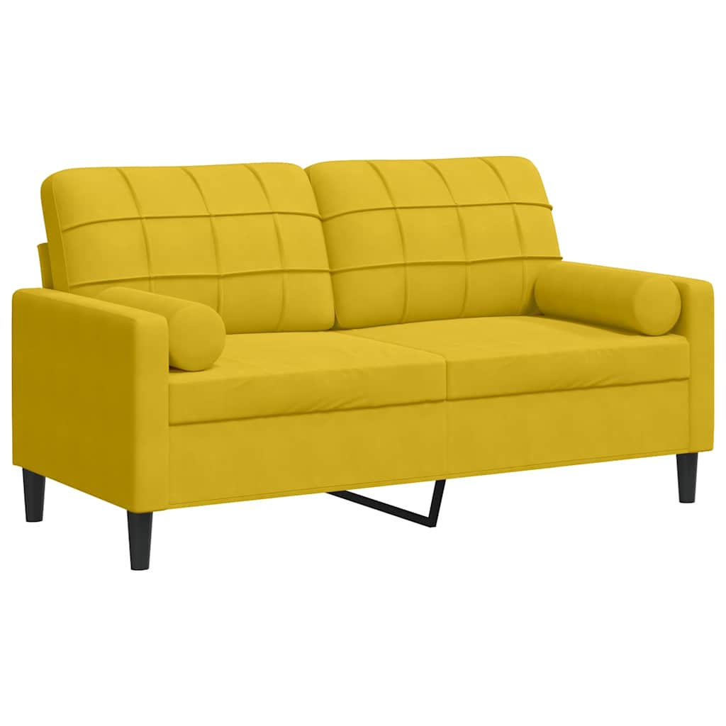Divano a 2 Posti con Cuscini Giallo 140 cm in Velluto
