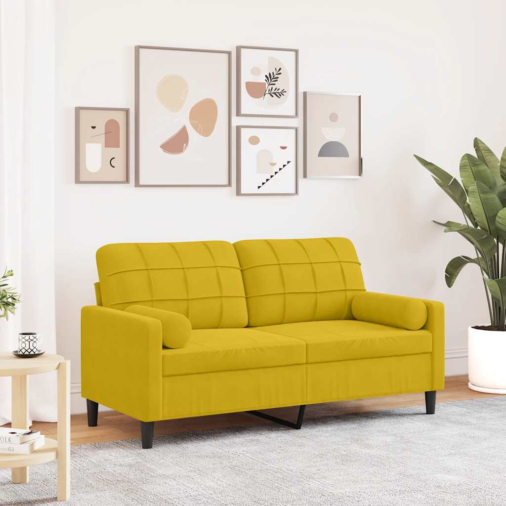 Divano a 2 Posti con Cuscini Giallo 140 cm in Velluto | homemem39