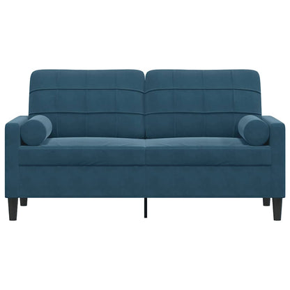 Divano a 2 Posti con Cuscini Blu 140 cm in Velluto
