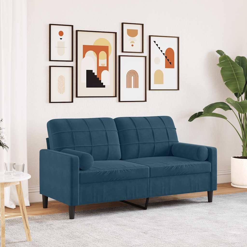 Divano a 2 Posti con Cuscini Blu 140 cm in Velluto | homemem39