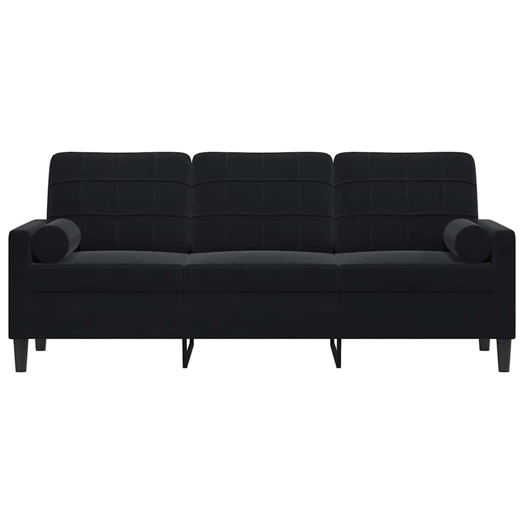 Divano a 3 Posti con Cuscini Nero 180 cm in Velluto
