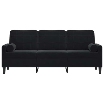 Divano a 3 Posti con Cuscini Nero 180 cm in Velluto