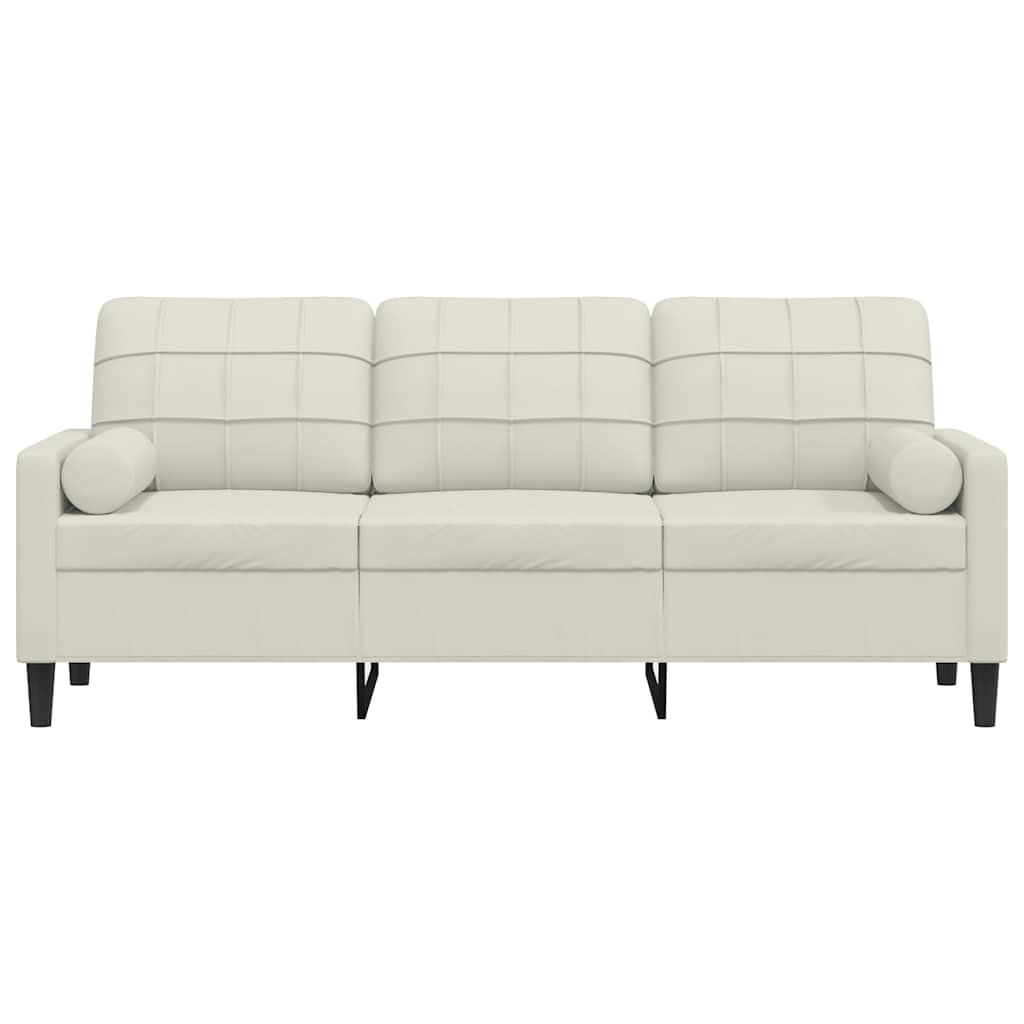 Divano a 3 Posti con Cuscini Crema 180 cm in Velluto