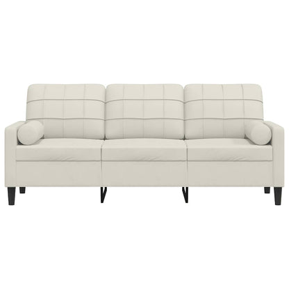 Divano a 3 Posti con Cuscini Crema 180 cm in Velluto