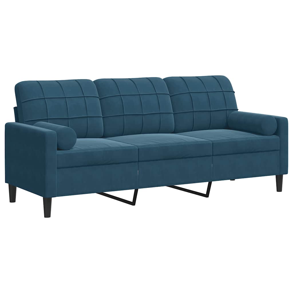 Divano a 3 Posti con Cuscini Blu 180 cm in Velluto | homemem39