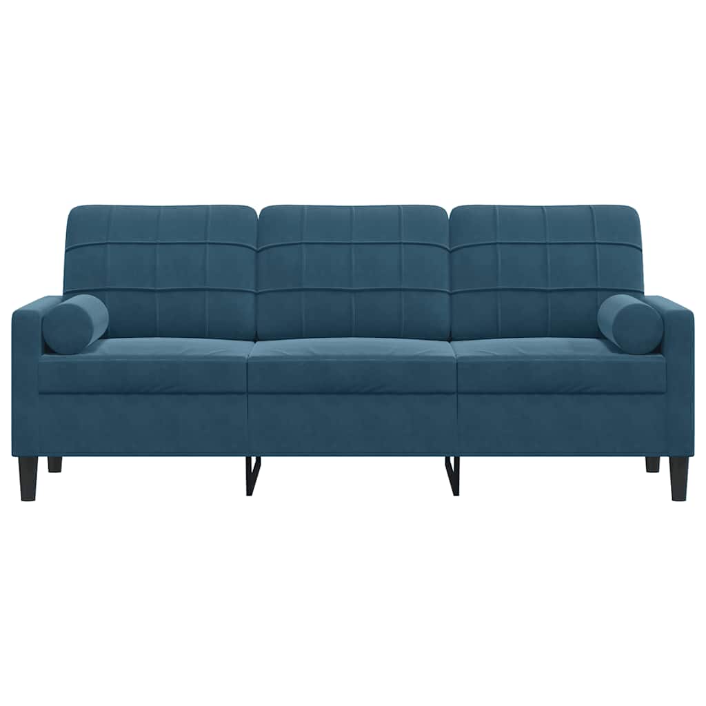Divano a 3 Posti con Cuscini Blu 180 cm in Velluto