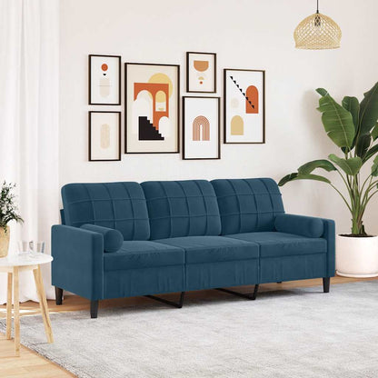Divano a 3 Posti con Cuscini Blu 180 cm in Velluto