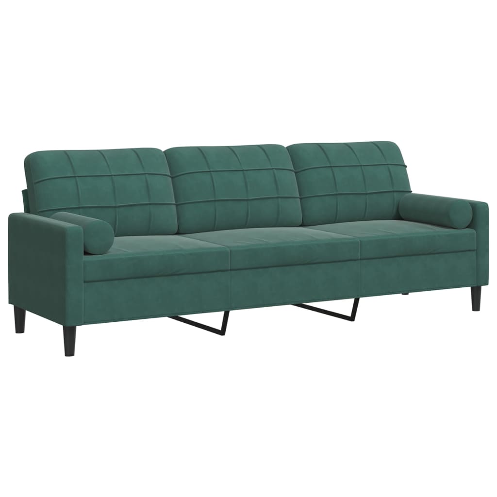 Divano a 3 Posti con Cuscini Verde Scuro 210 cm in Velluto | homemem39