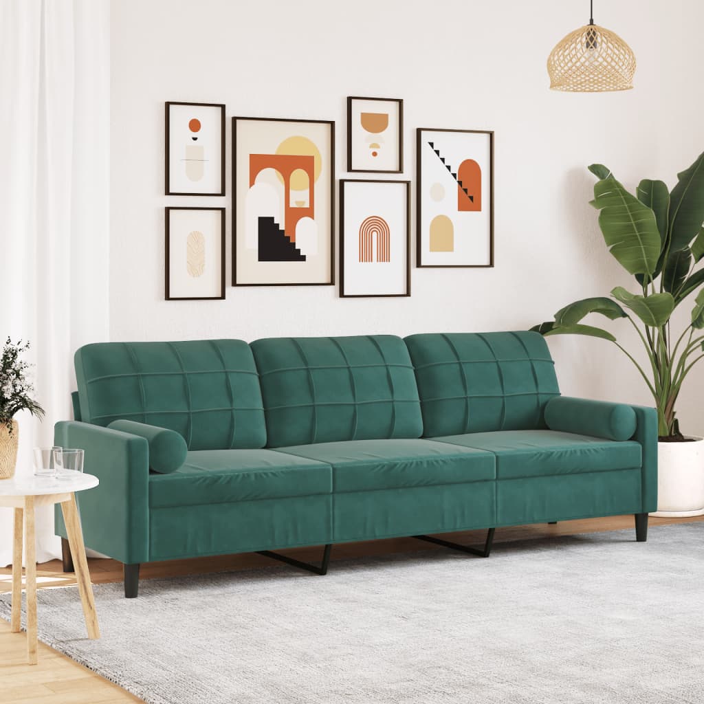 Divano a 3 Posti con Cuscini Verde Scuro 210 cm in Velluto | homemem39