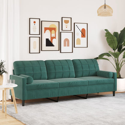 Divano a 3 Posti con Cuscini Verde Scuro 210 cm in Velluto | homemem39