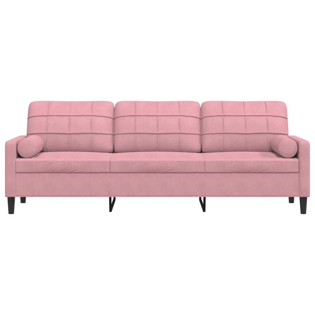 Divano a 3 Posti con Cuscini Rosa 210 cm in Velluto