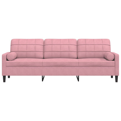 Divano a 3 Posti con Cuscini Rosa 210 cm in Velluto