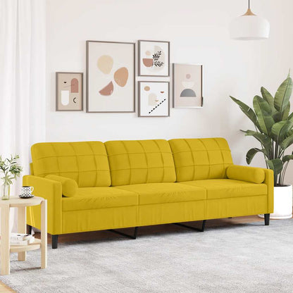 Divano a 3 Posti con Cuscini Giallo 210 cm in Velluto