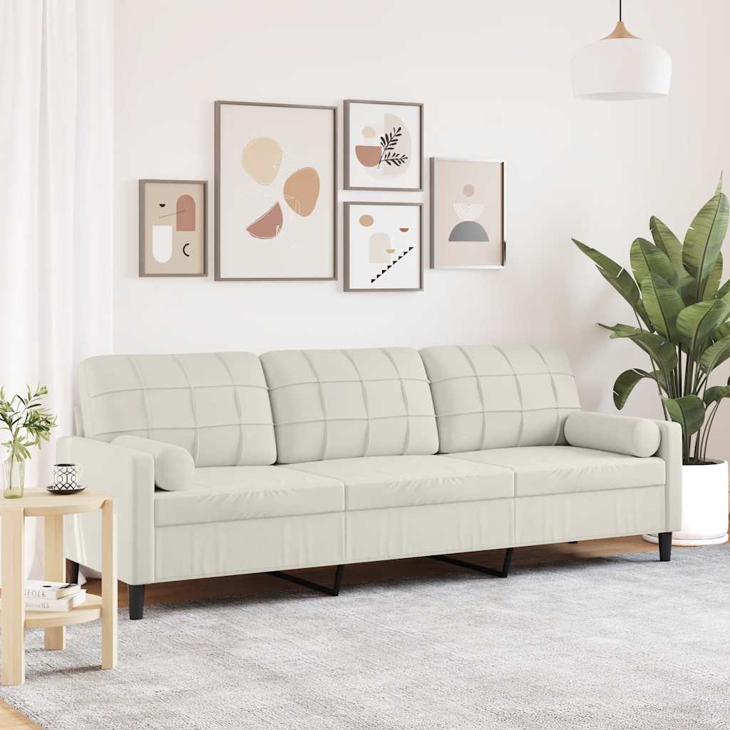 Divano a 3 Posti con Cuscini Crema 210 cm in Velluto