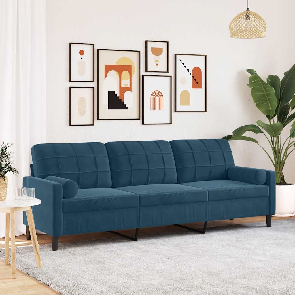 Divano a 3 Posti con Cuscini Blu 210 cm in Velluto | homemem39