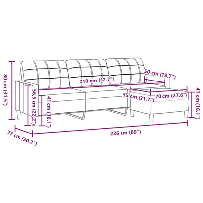 Divano a 3 Posti con Poggiapiedi Grigio Chiaro 210cm in Tessuto - homemem39