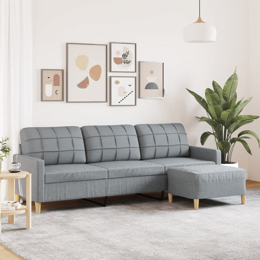 Divano a 3 Posti con Poggiapiedi Grigio Chiaro 210cm in Tessuto