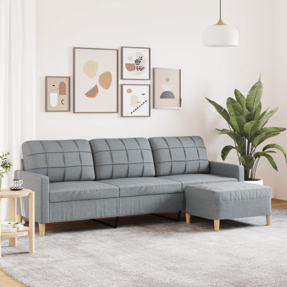Divano a 3 Posti con Poggiapiedi Grigio Chiaro 210cm in Tessuto
