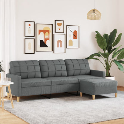 Divano a 3 Posti con Poggiapiedi Grigio Scuro 210cm in Tessuto | homemem39