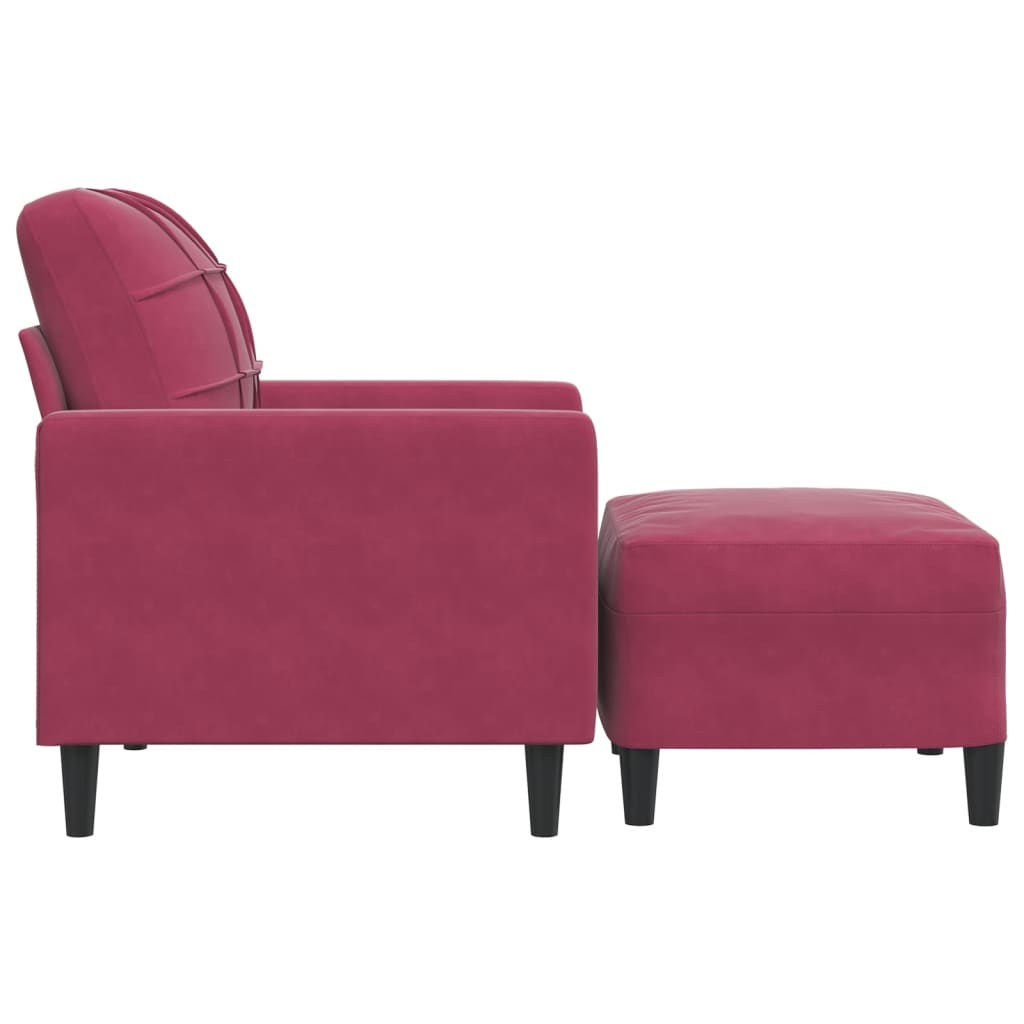 Poltrona con Poggiapiedi Rosso Vino 60 cm in Velluto