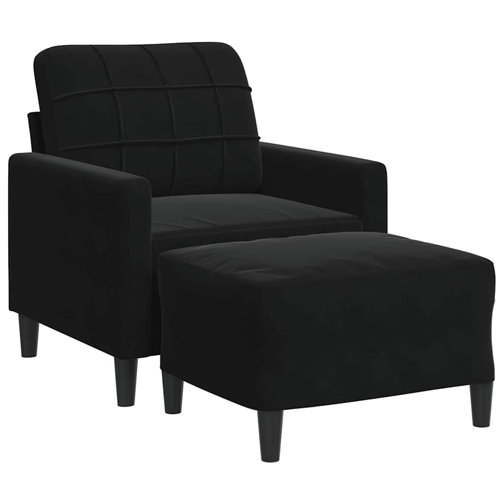 Poltrona con Poggiapiedi Nero 60 cm in Velluto