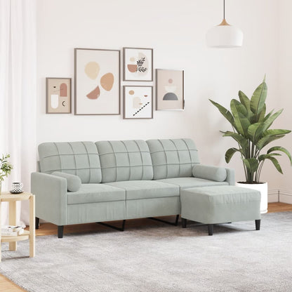 Divano a 3 Posti con Poggiapiedi Grigio Chiaro 180cm in Velluto