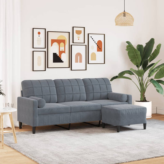Divano a 3 Posti con Poggiapiedi Grigio Scuro 180 cm in Velluto | homemem39