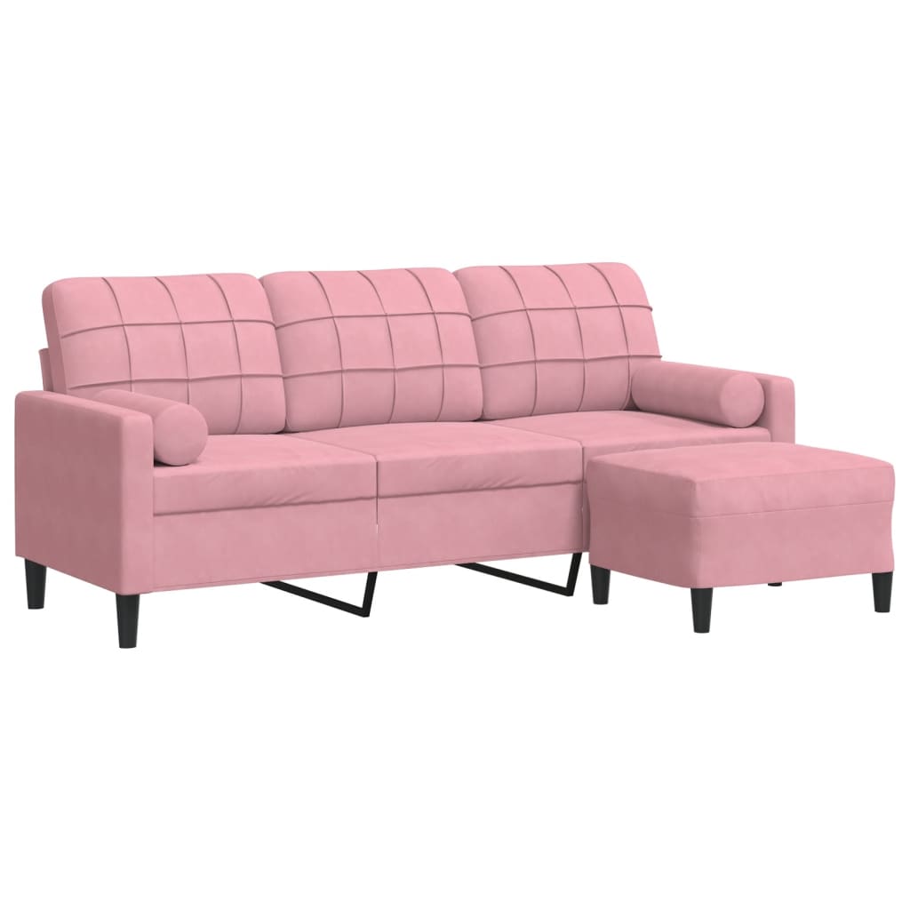 Divano a 3 Posti con Poggiapiedi rosa 180 cm in Velluto