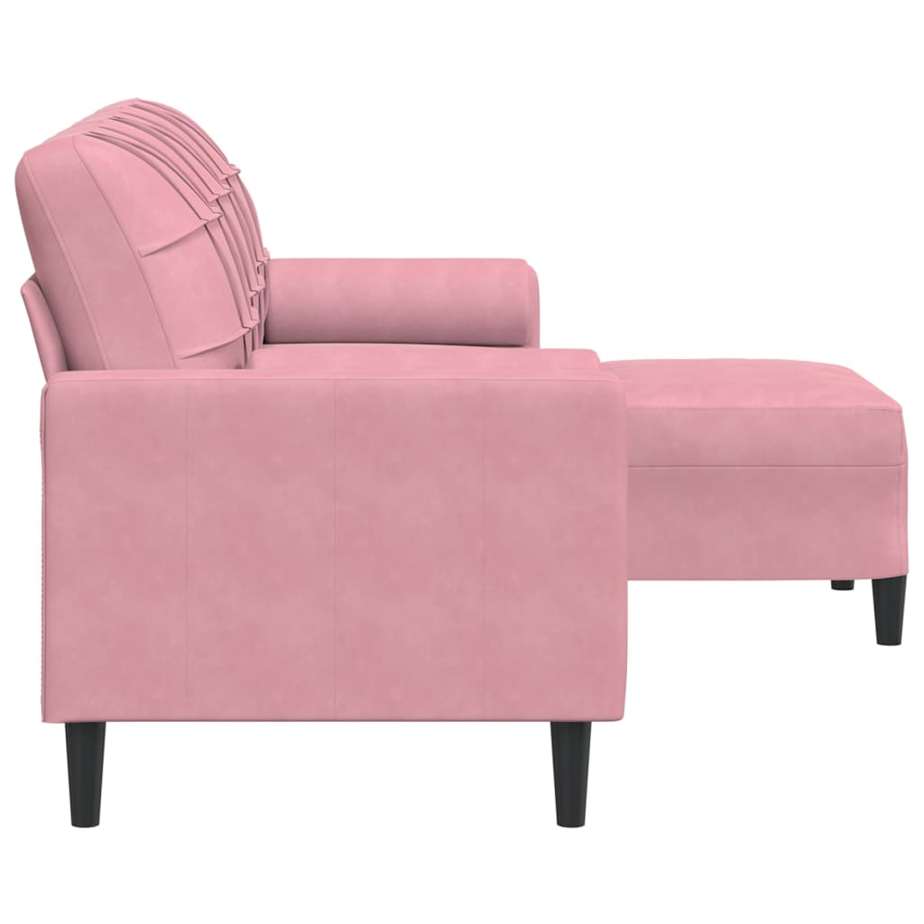 Divano a 3 Posti con Poggiapiedi rosa 180 cm in Velluto