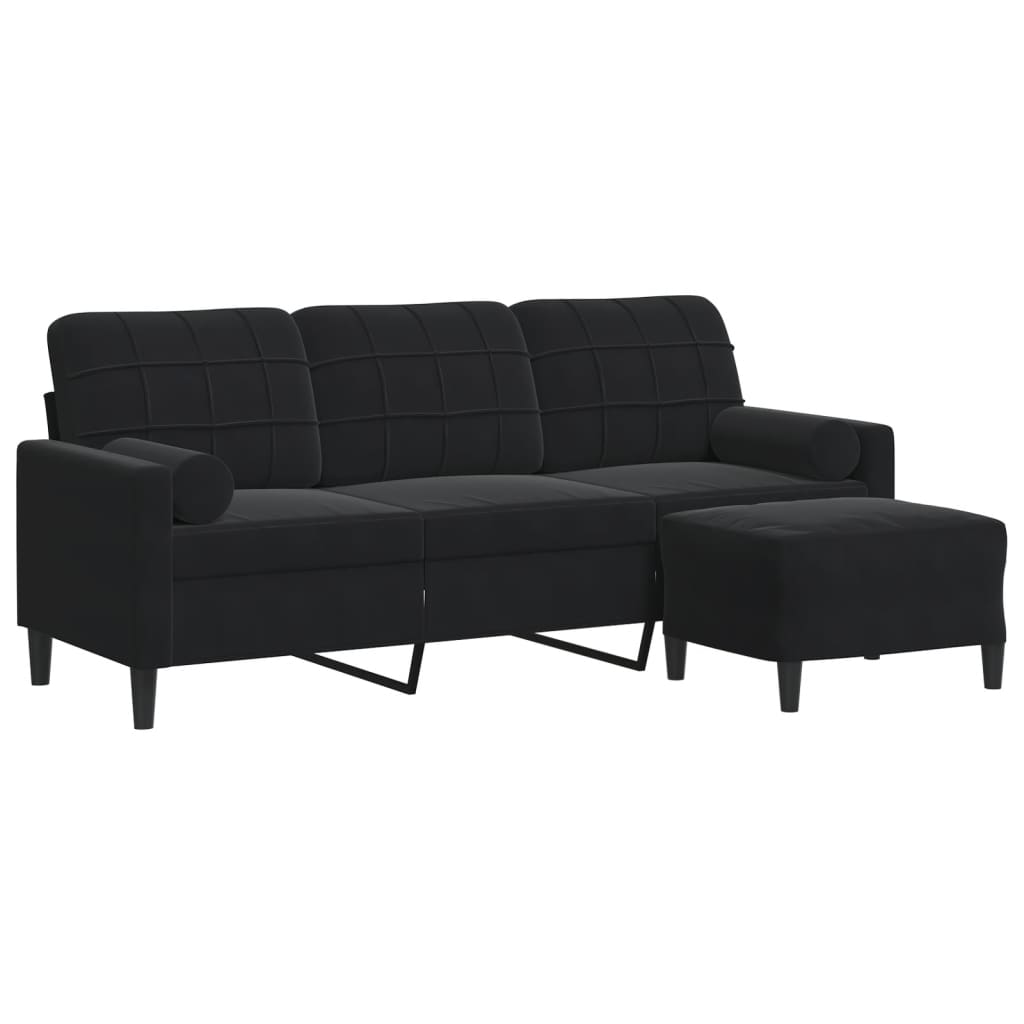 Divano a 3 Posti con Poggiapiedi Nero 180 cm in Velluto | homemem39