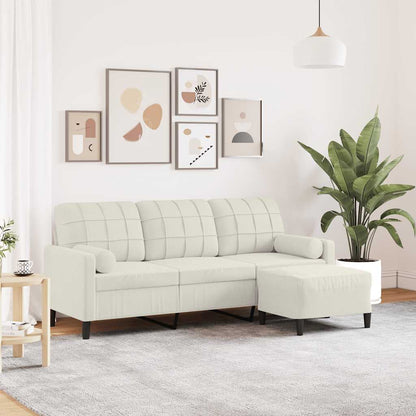 Divano a 3 Posti con Poggiapiedi Crema 180 cm in Velluto