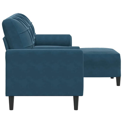 Divano a 3 Posti con Poggiapiedi Blu 180 cm in Velluto