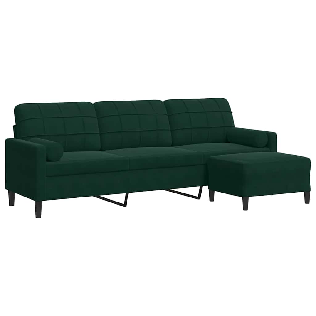 Divano a 3 Posti con Poggiapiedi Verde scuro 210cm in Velluto | homemem39