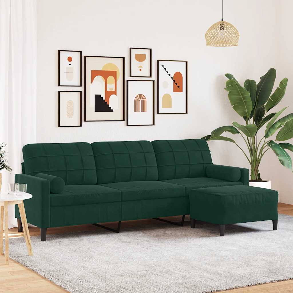 Divano a 3 Posti con Poggiapiedi Verde scuro 210cm in Velluto | homemem39
