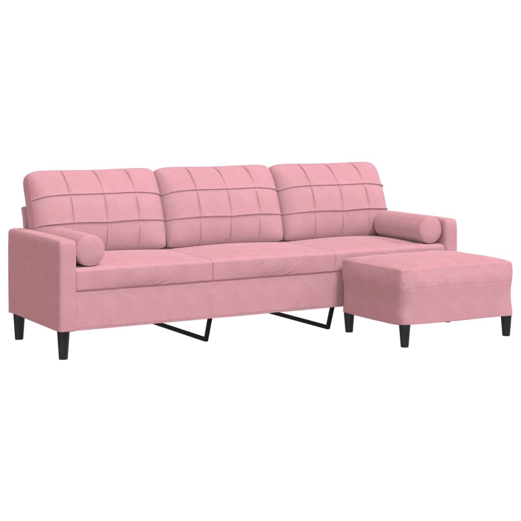 Divano a 3 Posti con Poggiapiedi rosa 210cm in Velluto | homemem39