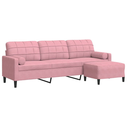 Divano a 3 Posti con Poggiapiedi rosa 210cm in Velluto