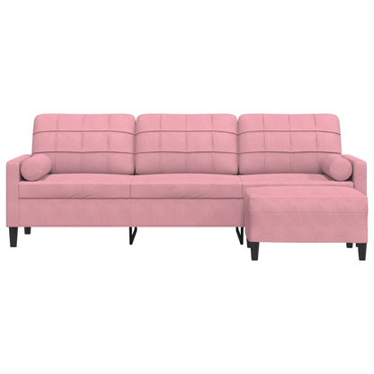 Divano a 3 Posti con Poggiapiedi rosa 210cm in Velluto