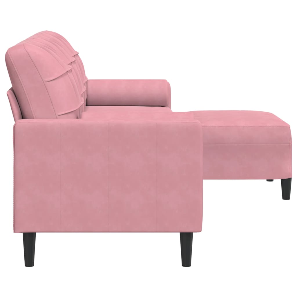 Divano a 3 Posti con Poggiapiedi rosa 210cm in Velluto