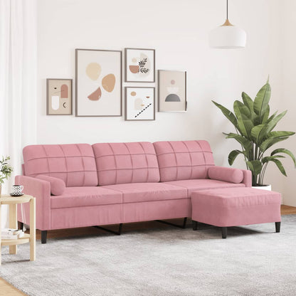 Divano a 3 Posti con Poggiapiedi rosa 210cm in Velluto | homemem39