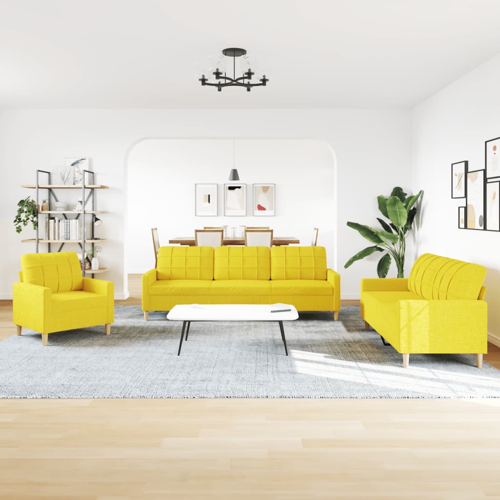 Set di Divani 3 pz Giallo Chiaro in Tessuto - homemem39