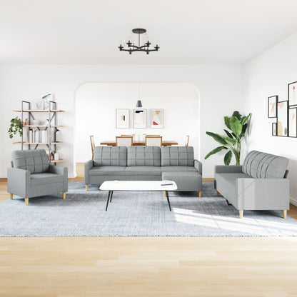Set di Divani 4 pz con Poggiapiedi Grigio Chiaro in Tessuto | homemem39