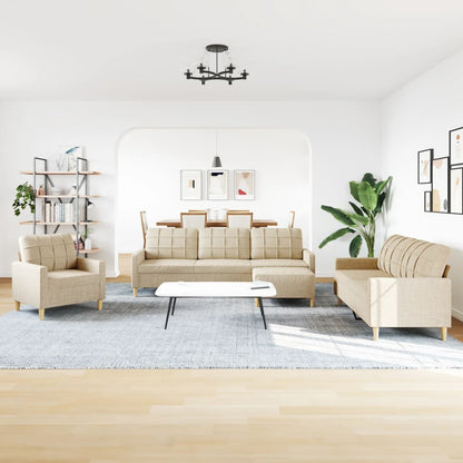 Set di Divani 4 pz con Poggiapiedi Crema in Tessuto - homemem39