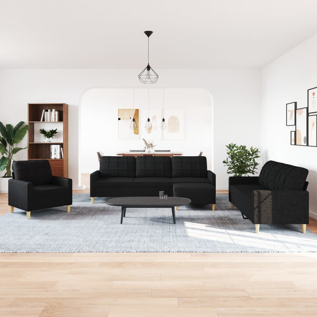 Set di Divani 4 pz con Poggiapiedi Nero in Tessuto | homemem39