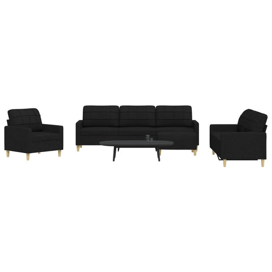 Set di Divani 4 pz con Poggiapiedi Nero in Tessuto | homemem39