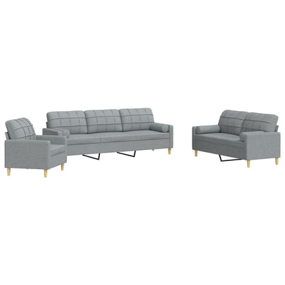 Set Divani 3 pz con Cuscini Decorativi Grigio Chiaro in Tessuto