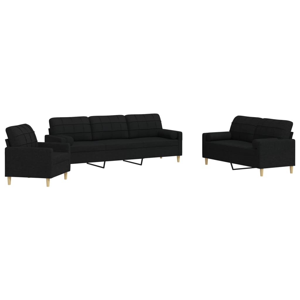 Set Divani 3 pz con Cuscini Decorativi Nero in Tessuto - homemem39