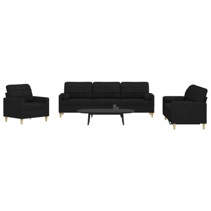 Set Divani 3 pz con Cuscini Decorativi Nero in Tessuto - homemem39