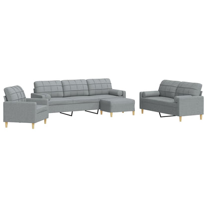 Set Divani 4 pz con Poggiapiedi e Cuscini Grigio Chiaro Tessuto | homemem39
