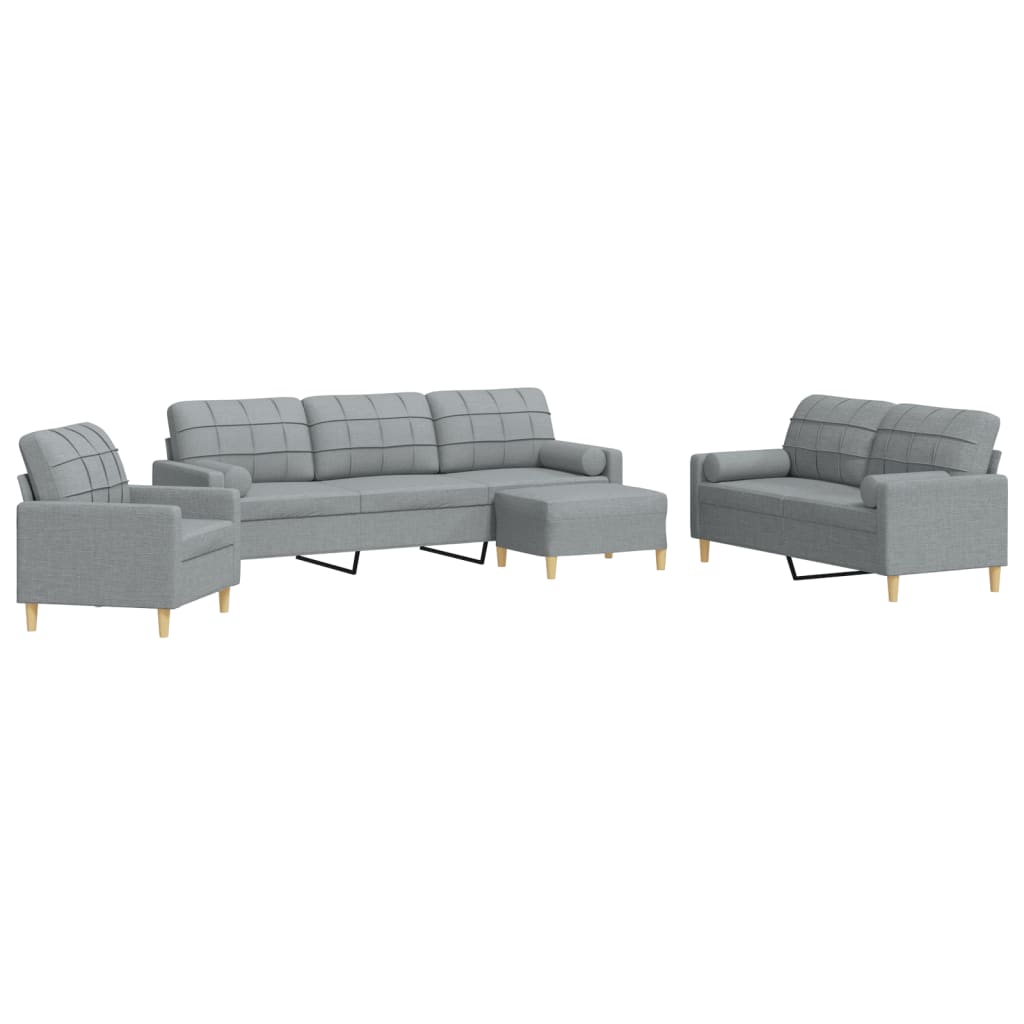 Set Divani 4 pz con Poggiapiedi e Cuscini Grigio Chiaro Tessuto - homemem39